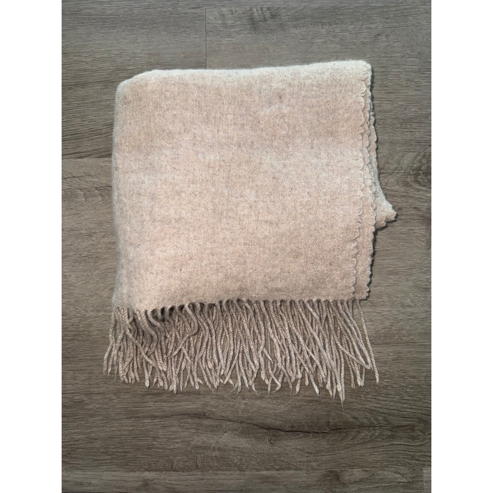 100% Wool Beige Scarf with Tassles, One Size